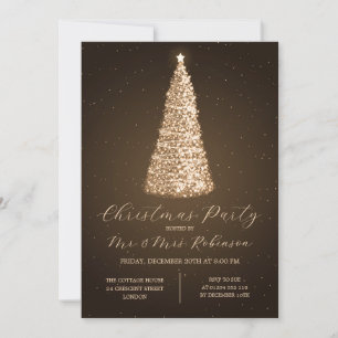 Invitación Navidades Fiesta Glam Gold Tree Sparkle