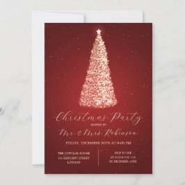 Invitación Navidades Fiesta Glam Red Tree Sparkle