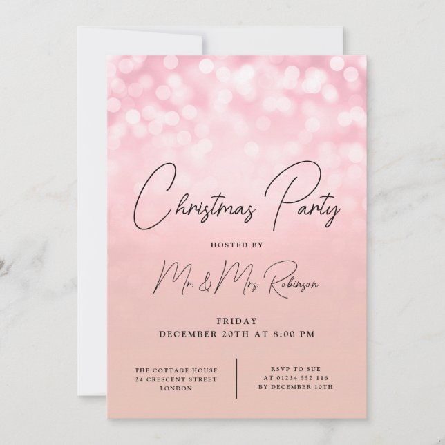 Invitación Navidades Fiesta Glam Rosa Luces de Oro (Anverso)