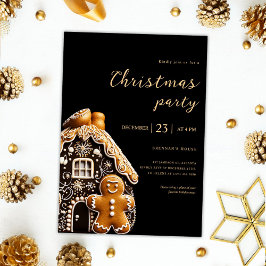 Invitación Navidades Fiesta Gold Black Gingerbread Holiday