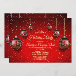 Invitación Navidades Fiesta Golden Red Winter Holidays Elegan