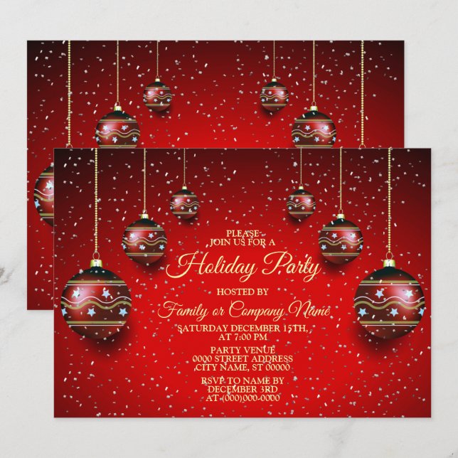 Invitación Navidades Fiesta Golden Red Winter Holidays Elegan (Anverso / Reverso)