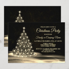 Invitación Navidades Fiesta Golden Shiny Tree Black