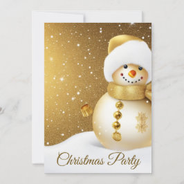 Invitación Navidades Fiesta Golden Snowman Snowflakes Holiday