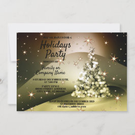 Invitación Navidades Fiesta Golden Tree Shiny Sparkle Stars