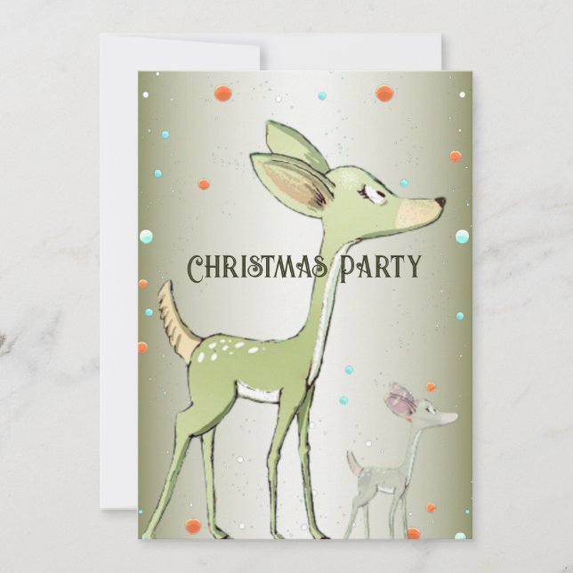 Invitación Navidades Fiesta Green Deers Holidays Cute (Anverso)