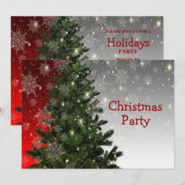 Invitación Navidades Fiesta Green Tree Red Silver Snowflakes