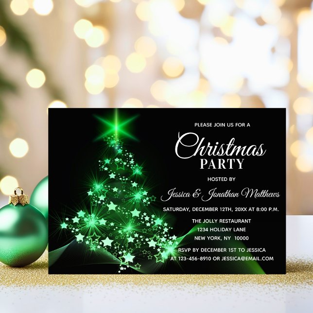 Invitación NAVIDADES FIESTA Green Twinkle Luces Árbol de niev (CHRISTMAS PARTY Green Twinkle Lights Snow Tree Invitation)