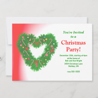 Invitación Navidades Fiesta Heart Wreath