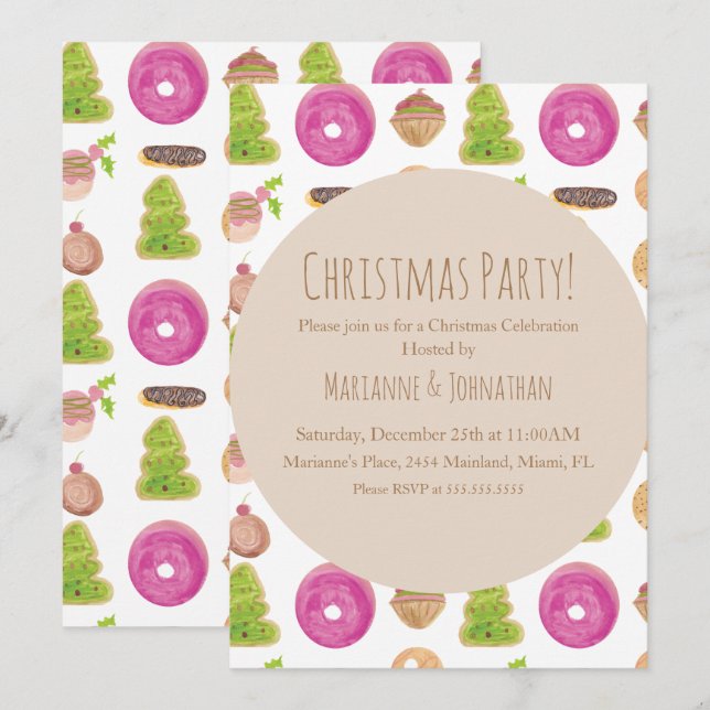 Invitación Navidades Fiesta Holiday Cookies color agua (Anverso / Reverso)