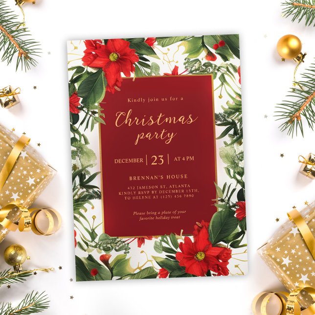 Invitación Navidades Fiesta Holiday Greenery (Christmas Party Holiday Greenery Invitation)