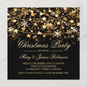 Invitación Navidades Fiesta Holiday String Lights Gold