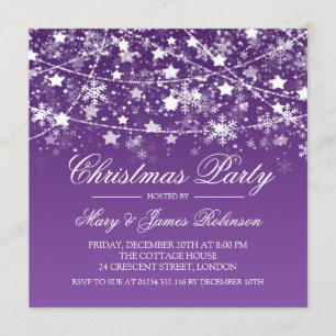 Invitación Navidades Fiesta Holiday String Luces Purple