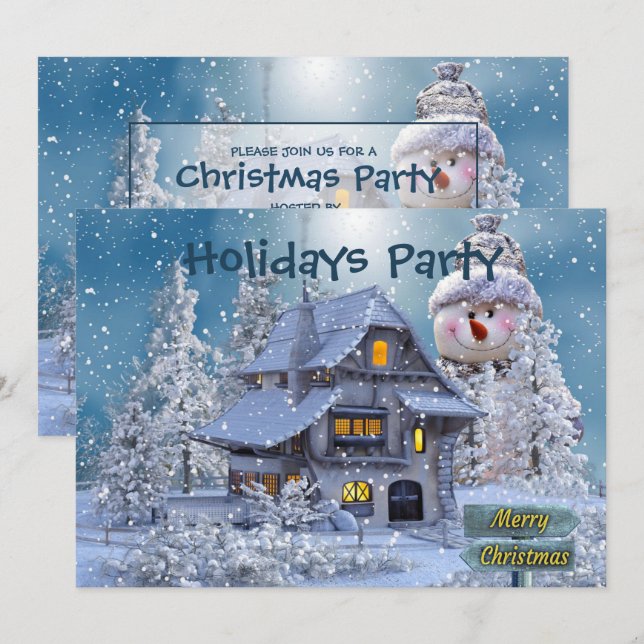 Invitación Navidades Fiesta invierno Hombre blanco de nieve R (Anverso / Reverso)