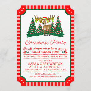 Invitación Navidades Fiesta Jolly Good Time Reindeo Blanco Ro