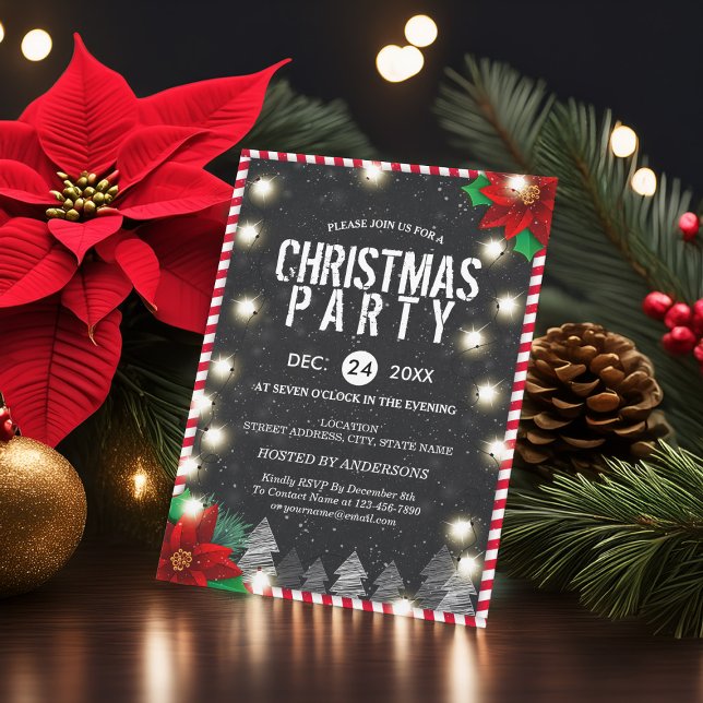 Invitación Navidades Fiesta Luz de cadena Negro Blanco Rojo V (Subido por el creador)