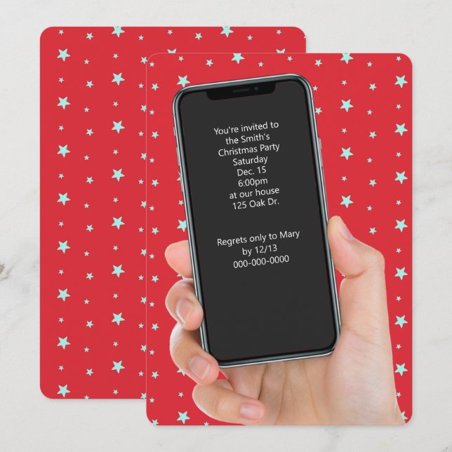 Invitación Navidades Fiesta Mensaje de texto en el teléfono (Anverso / Reverso)
