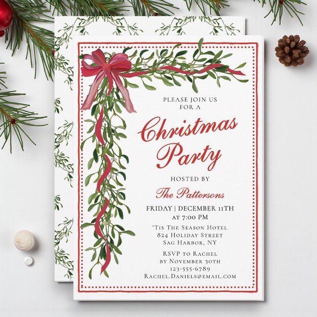 Invitación Navidades Fiesta Mistletoe Bow fiesta de vacacione (Subido por el creador)