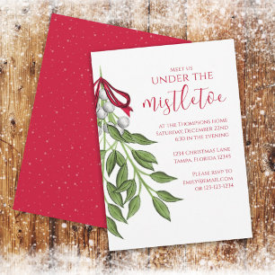 Invitación Navidades Fiesta Mistletoe Greenery Berries