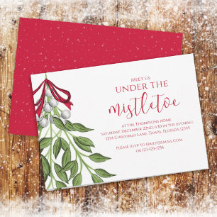 Invitación Navidades Fiesta Mistletoe Greenery Berries