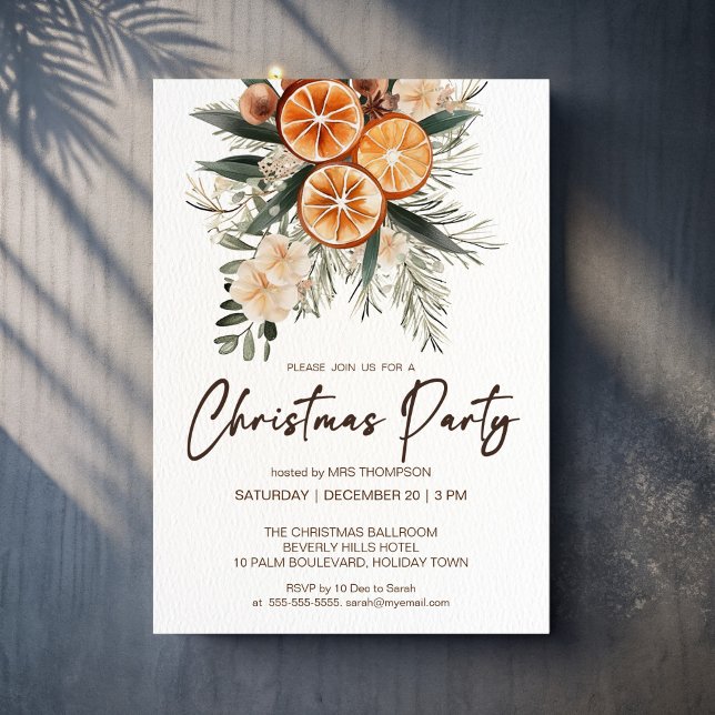 Invitación Navidades Fiesta naranjas secos rústicos botánicos (Christmas Party rustic [ones dry oranges botanical Invitation template instant download)