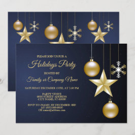 Invitación Navidades Fiesta Ornaments de oro Marina Blue Eleg