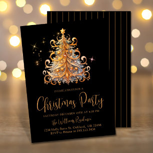 Invitación Navidades Fiesta Oro Árbol Negro