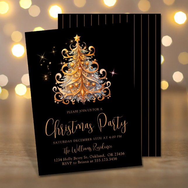 Invitación Navidades Fiesta Oro Árbol Negro (Subido por el creador)