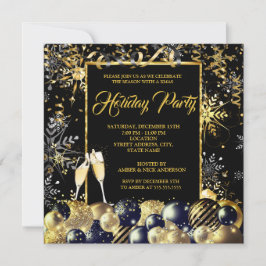 Invitación Navidades Fiesta Oro Black Snowflakes Holiday