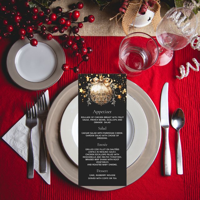Invitación Navidades fiesta oro negro bauble carta de menú de (Subido por el creador)