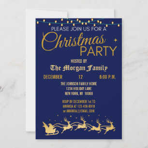 Invitación Navidades Fiesta, oro negro rojo Feliz Navidad