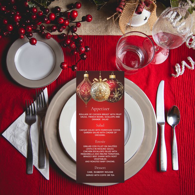 Invitación Navidades fiesta oro rojo baubles carta de cena (Subido por el creador)
