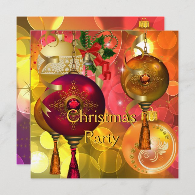 Invitación Navidades Fiesta Oro Verde Amarillo Navidad Roja (Anverso / Reverso)