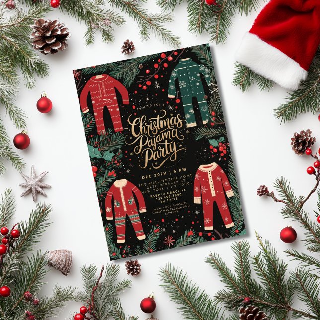 Invitación Navidades Fiesta Pajama Holiday Pajama Elegante (Subido por el creador)