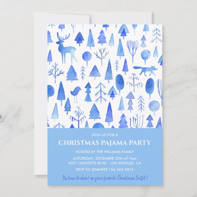 Invitación Navidades Fiesta Pajama invitan a hermosa acuarela (Anverso)
