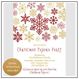 Invitación Navidades Fiesta Pajama Moda Rojo Cute Snowflake