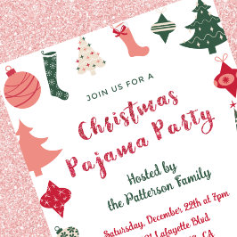 Invitación Navidades Fiesta Pajama Purpurina lindo ilustracio
