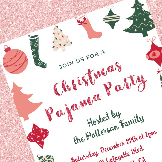 Invitación Navidades Fiesta Pajama Purpurina lindo ilustracio (Subido por el creador)