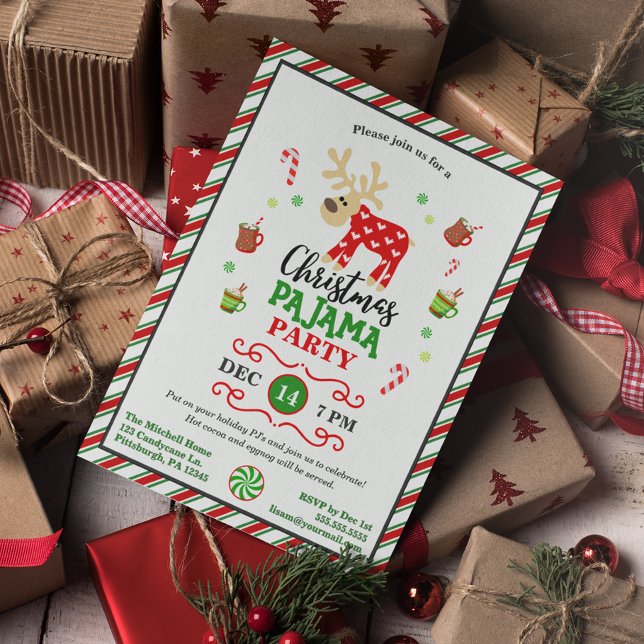 Invitación Navidades Fiesta Pajama reno festivo (Subido por el creador)