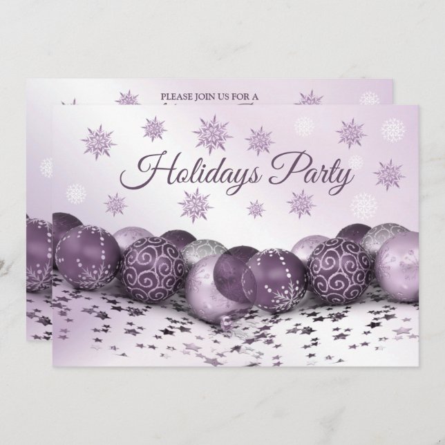 Invitación Navidades Fiesta Pink Purple Ornamakes Snowflakes (Anverso / Reverso)