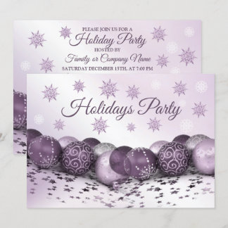 Invitación Navidades Fiesta Pink Purple Ornamakes Snowflakes