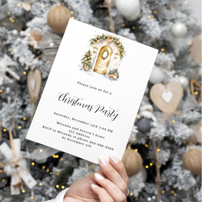 Invitación Navidades fiesta puerta de árbol de oro verde blan (Subido por el creador)