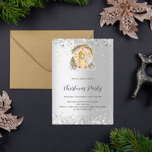Invitación Navidades fiesta puerta de oro verde plata (Subido por el creador)