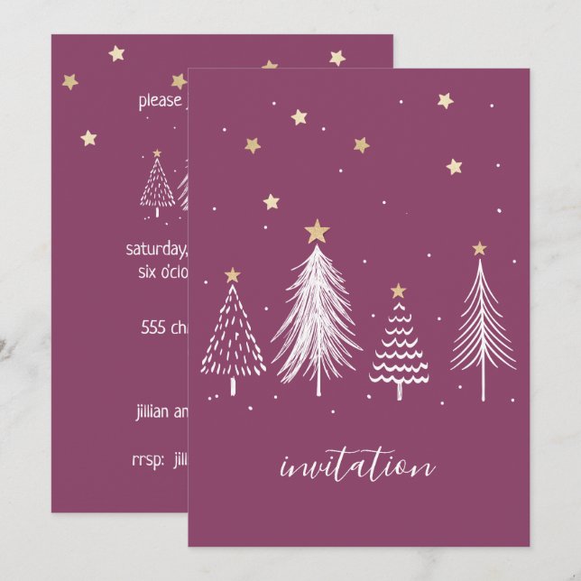 Invitación Navidades Fiesta Purple Elegant (Anverso / Reverso)