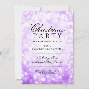 Invitación Navidades Fiesta Purple Sparkling Snowflake Luces