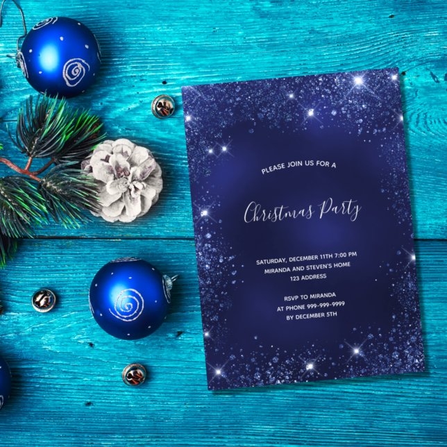 Invitación Navidades Fiesta purpurina azul chispa de polvo (Subido por el creador)