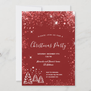 Invitación Navidades fiesta purpurina rojo