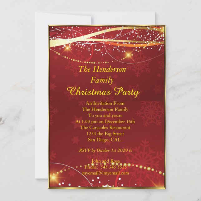 Invitación Navidades fiesta Red Gold (Anverso)