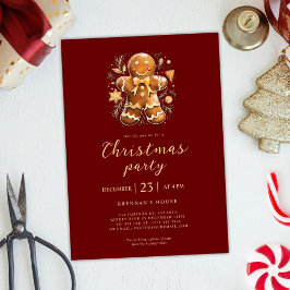 Invitación Navidades Fiesta Red Gold Gingerbread Holiday