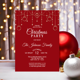 Invitación NAVIDADES FIESTA RED Oro Estrellas Purpurinas